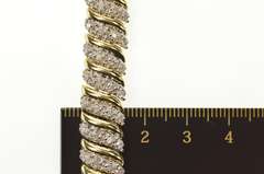 14K Yellow Gold 1.74 Ctw Diamond Cluster Wavy Link Tennis Bracelet