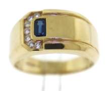 Gent's Diamond and Sapphire Yellow Gold Ring