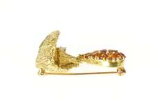 10K Yellow Gold Pave Citrine 1960's 3D Mushroom Statement Pin/Brooch