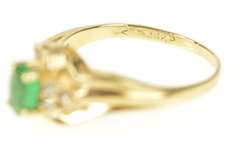 14K Yellow Gold Oval Emerald Diamond Bypass Engagement Ring