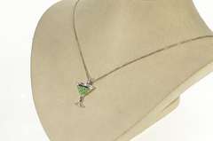 14K White Gold Pave Peridot Ruby Ornate Martini Glass Drink Pendant