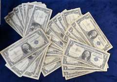 Lot of 34 Heavy Circulated 1 Dollar Silver Certificates