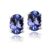 Sterling Silver 1ct Tanzanite 6x4 Oval Stud Earrings