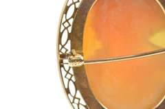 10K Yellow Gold Oval Ornate Carved Lady Cameo Filigree Pendant/Pin