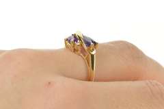 14K Yellow Gold Marquise Amethyst Diamond Accent Leaf Motif Ring