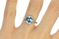 14K White Gold Cushion Faceted Blue Topaz Statement Ring