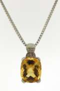 Fabulous 14kt WG Oval Cut Citrine and Diamond Necklace