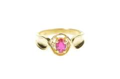 14K Yellow Gold Oval Syn. Ruby Diamond Accent Engagement Ring