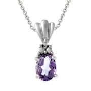 Sterling Silver Diamond Accented Oval Amethyst Pendant