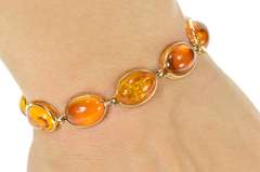 14K Yellow Gold Oval Amber Cabochon Ornate Statement Bracelet