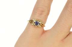 10K Yellow Gold Oval Blue Topaz Solitaire Ornate Celtic Knot Ring