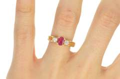 14K Yellow Gold 0.64 Ctw Natural Ruby Diamond Engagement Ring