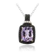Sterling Silver 3ct Amethyst & Black Diamond Accent Rectangle Necklace