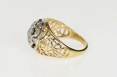 10K Yellow Gold Men's Retro Diamond Cluster Scroll Filigree Ring