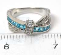 Sterling Silver CZ Cocktail Ring Blue and White Stone