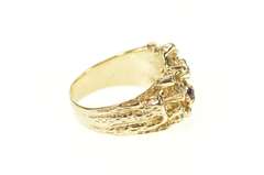 14K Yellow Gold Retro Ruby Inset Raw Textured Cluster Statement Ring