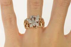 14K Yellow Gold Two Tone Pave Butterfly Textured Nugget Band Ring