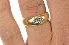 14K Yellow Gold Retro Simple Diamond Solitaire Men's Wedding Ring