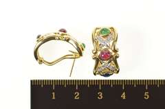 14K Yellow Gold Ruby Emerald Sapphire Diamond French Clip Earrings
