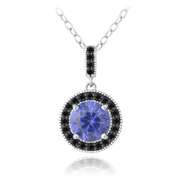 Sterling Silver 2.75ct Simulated Tanzanite & Black Spinel Round Necklace