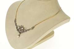 14K Yellow Gold Edwardian Diamond Pearl Scroll Pendant Necklace