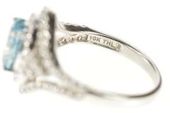 10K Yellow Gold Oval Blue Topaz Diamond Halo Cocktail Ring