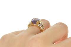 10K Yellow Gold Amethyst Cubic Zirconia Channel Accent Cocktail Ring