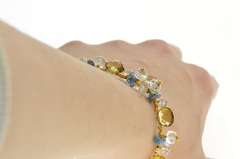 18K Yellow Gold Citrine Blue Topaz Quartz Fringe Statement Bracelet