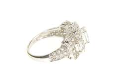 10K White Gold Ornate Emerald Cut Halo Travel Engagement Ring