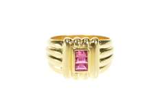 14K Yellow Gold Baguette Ruby Scalloped Geometric Statement Ring