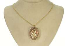 10K Yellow Gold Oval Ornate Carved Lady Cameo Filigree Pendant/Pin