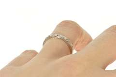 18K White Gold Art Deco Ornate Etched Diamond Wedding Band Ring