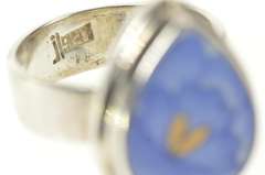 Sterling Silver Blue Floral Painted Pear Ceramic Cocktail Ring