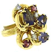 Pretty Tanzanite, Pink Tourmaline and Diamond Ring