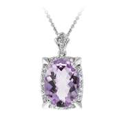 Rhodium Plated 5.4ct Amethyst & CZ Oval Necklace
