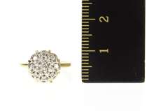 10K Yellow Gold Retro Ornate Diamond Round Raised Cluster Ring