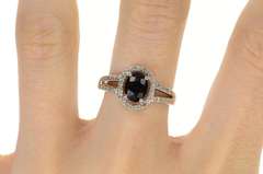 10K White Gold Oval Sapphire Diamond Halo Engagement Ring
