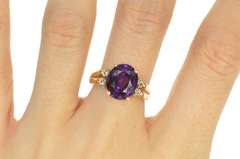 14K Yellow Gold Oval Amethyst Diamond Accent Statement Ring