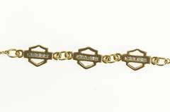 10K Yellow Gold Diamond Inset Shield Link Statement Chain Bracelet