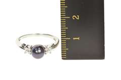 14K White Gold Pearl Diamond Flower Cluster Accent Statement Ring