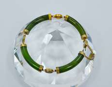 Vintage Gold Plated Jade Bracelet With Chinese Symbol Links