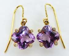 Finest 18K Large Amethyst & Diamond Drop Earrings