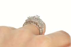 10K White Gold Ornate Emerald Cut Halo Travel Engagement Ring