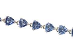 14K White Gold Trillion Sim. Sapphire Statement Tennis Bracelet