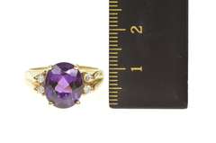 14K Yellow Gold Oval Amethyst Diamond Accent Statement Ring