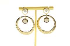 14K Yellow Gold Zebra Striped Smoky Quartz Diamond Statement Earrings