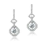 Sterling Silver CZ Octagon Dangle Earrings