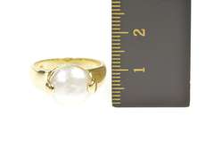 14K Yellow Gold Pearl Inset Ornate Retro Unique Statement Ring