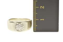 14K White Gold Round Diamond Cluster Retro Textured Band Ring