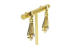 14K Yellow Gold Ornate Oval Kunzite Diamond Drop Dangle Earrings